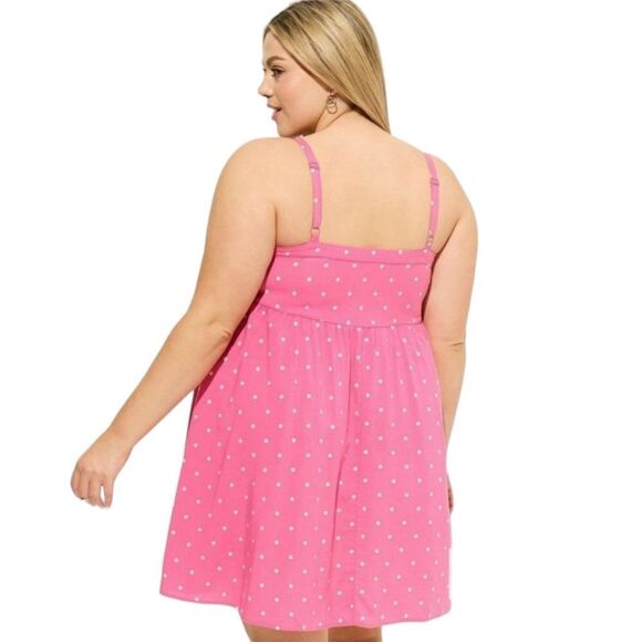 NEW 1X TORRID Plus Size Mini Challs Pink & White Poka Dot Sleeveless Sundress - Picture 9 of 16